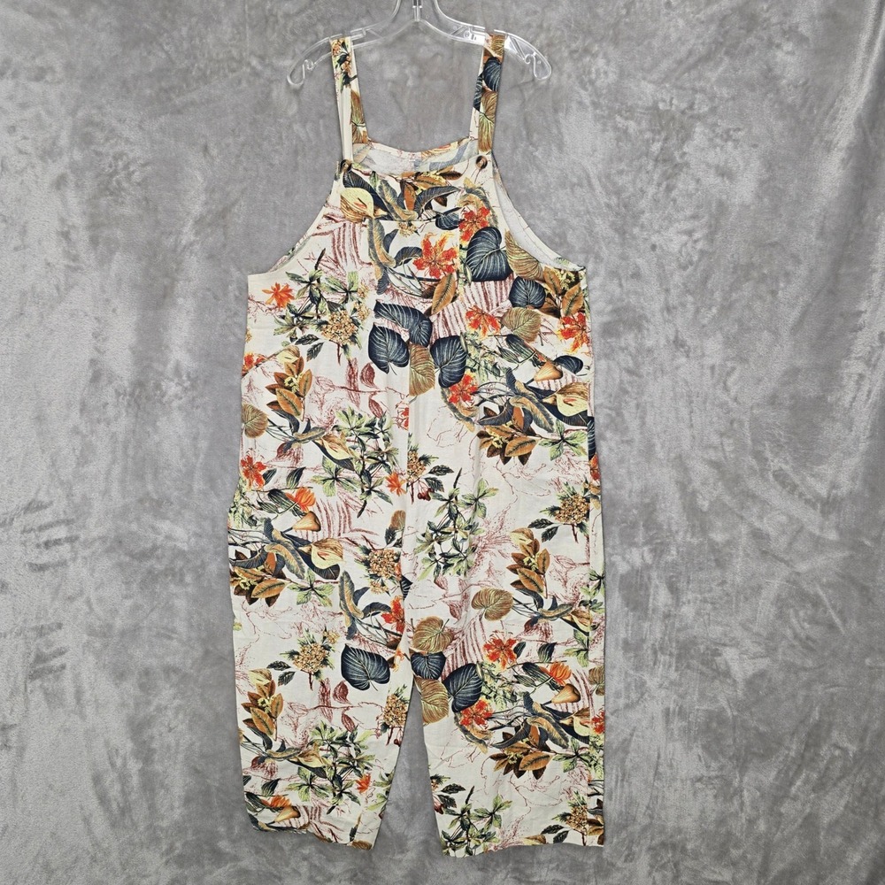 Garden Boho Overalls Jumpsuit Women XXL Botanical Tropical Floral Cotton Blend